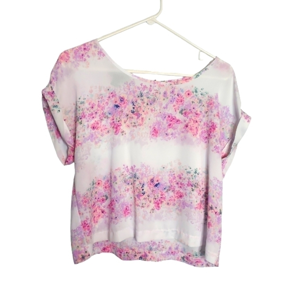 Attention Womens Floral Zip Back Crop Top Size Medium